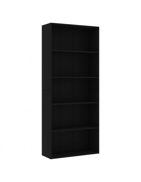 Libreria a 5 Ripiani Nera 80x30x189 cm in Legno Multistrato
