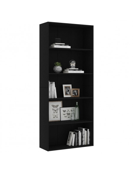 Libreria a 5 Ripiani Nera 80x30x189 cm in Legno Multistrato