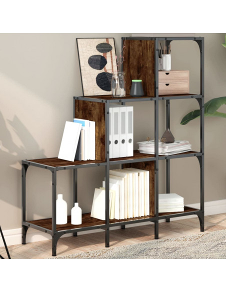 Libreria Rovere Fumo 92x30x102 cm Legno Multistrato e Metallo