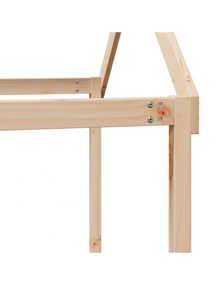 Letto Soppalco con Scala e Tetto 90x190 cm Legno Massello Pino