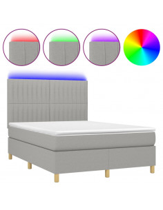 Letto a Molle Materasso e LED Grigio Chiaro 140x190 cm Tessuto 2
