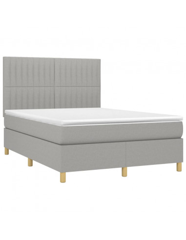 Letto a Molle Materasso e LED Grigio Chiaro 140x190 cm Tessuto