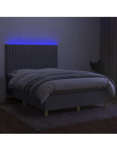 Letto a Molle Materasso e LED Grigio Chiaro 140x190 cm Tessuto