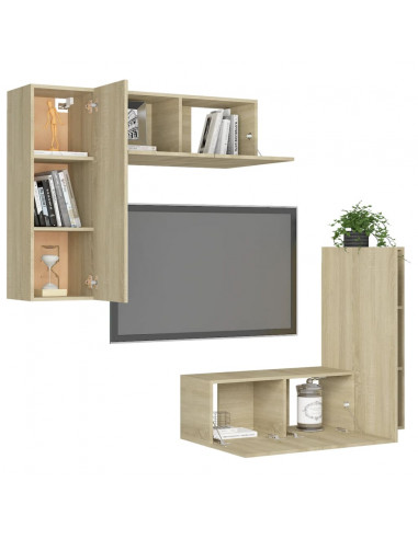 Set di Mobili TV 4 pz Rovere Sonoma in Legno Multistrato