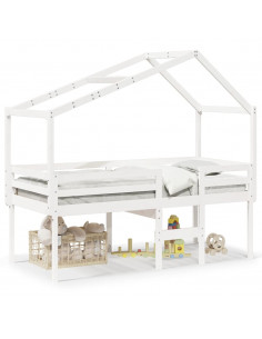 Letto a Soppalco con Tetto Bianco 80x200 cm in Legno di Pino 2