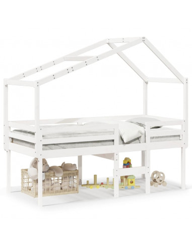 Letto a Soppalco con Tetto Bianco 80x200 cm in Legno di Pino