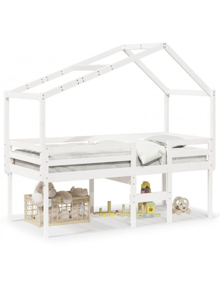 Letto a Soppalco con Tetto Bianco 80x200 cm in Legno di Pino