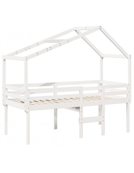 Letto a Soppalco con Tetto Bianco 80x200 cm in Legno di Pino