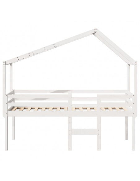 Letto a Soppalco con Tetto Bianco 80x200 cm in Legno di Pino
