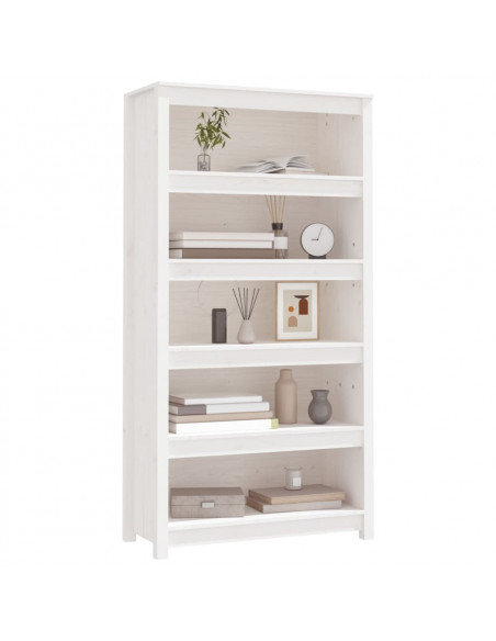Libreria Bianca 80x35x154 cm in Legno Massello di Pino