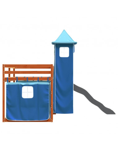 Letto a Castello con Scivolo e Tende Blu 90x200 cm
