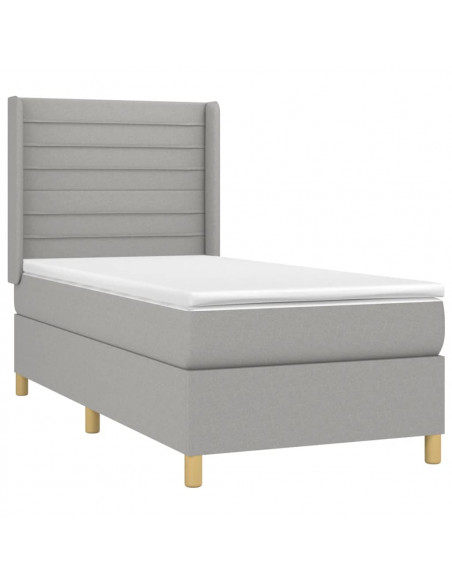 Letto a Molle Materasso e LED Grigio Chiaro 90x190 cm Tessuto