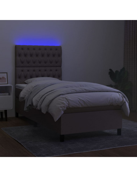 Letto a Molle con Materasso e LED Tortora 90x190 cm in Tessuto