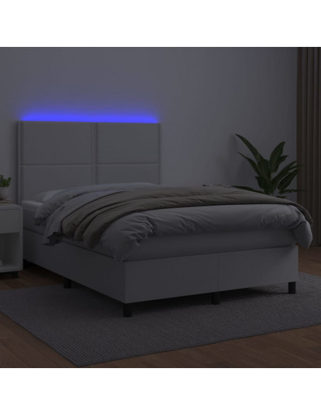 Giroletto Molle con Materasso e LED Bianco 140x190cm Similpelle