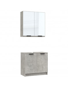Set di Mobili da Bagno 2 pz Grigio Cemento in Legno Multistrato 2