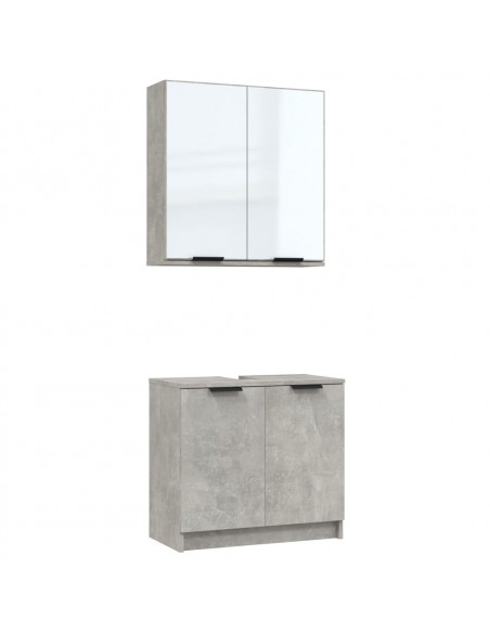 Set di Mobili da Bagno 2 pz Grigio Cemento in Legno Multistrato