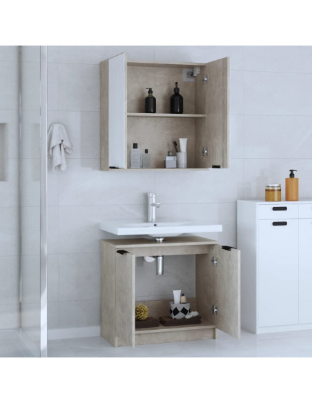 Set di Mobili da Bagno 2 pz Grigio Cemento in Legno Multistrato