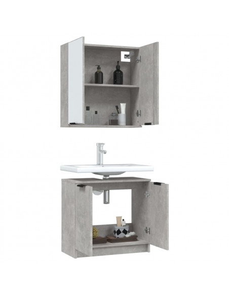Set di Mobili da Bagno 2 pz Grigio Cemento in Legno Multistrato