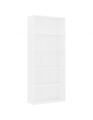 Libreria a 5 Ripiani Bianca 80x30x189 cm in Legno Multistrato