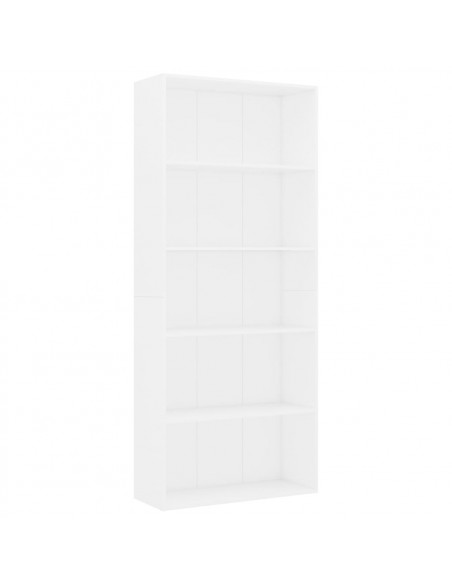 Libreria a 5 Ripiani Bianca 80x30x189 cm in Legno Multistrato