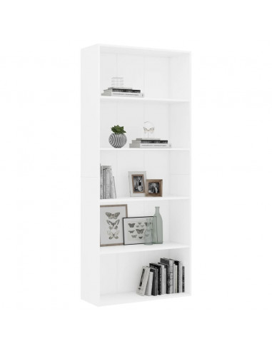 Libreria a 5 Ripiani Bianca 80x30x189 cm in Legno Multistrato