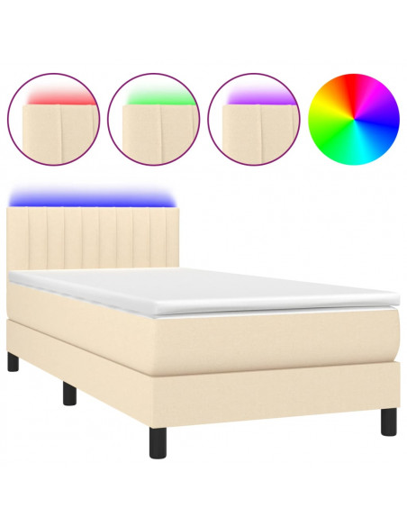 Letto a Molle con Materasso e LED Crema 90x200 cm in Tessuto