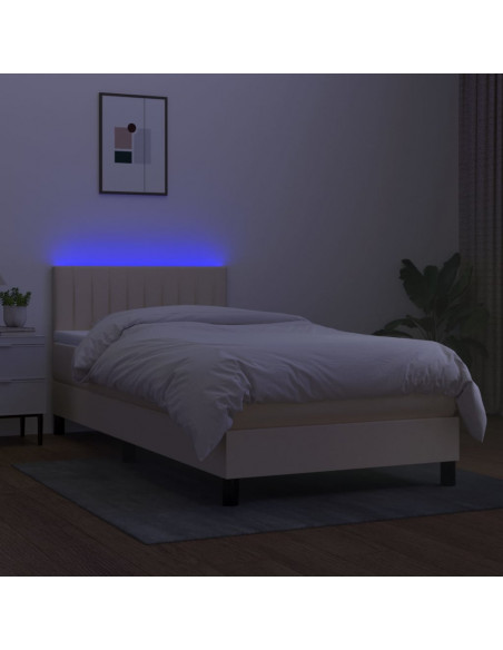 Letto a Molle con Materasso e LED Crema 90x200 cm in Tessuto