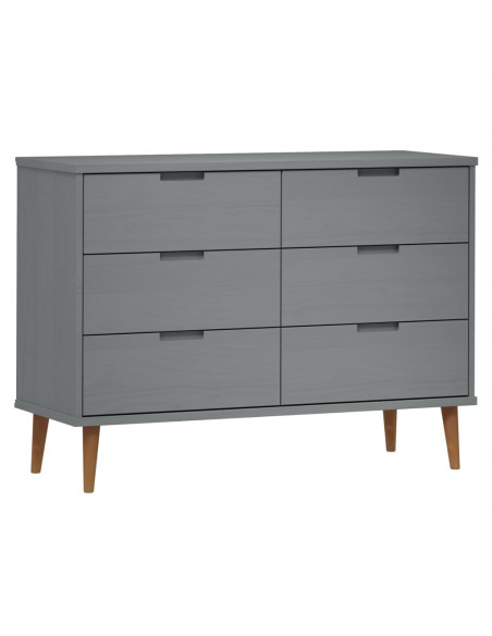 Cassettiera MOLDE Grigia 113x40x80 cm in Legno Massello di Pino