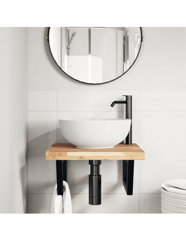 Ripiano a Parete per Lavabo in Acciaio e Massello di Acacia