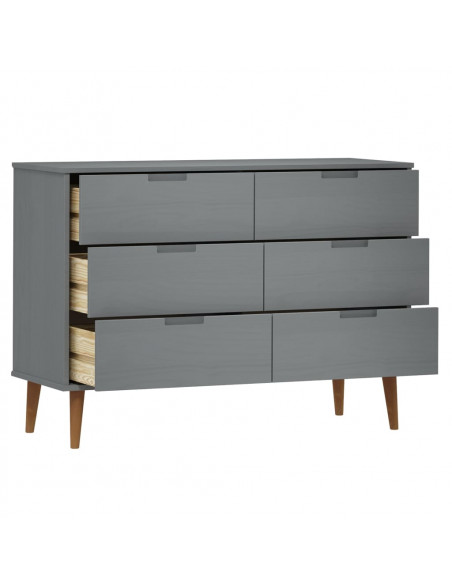Cassettiera MOLDE Grigia 113x40x80 cm in Legno Massello di Pino