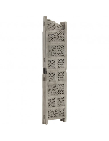 Divisorio 4 Pannelli Intaglio Grigio 160x165 cm Legno di Mango