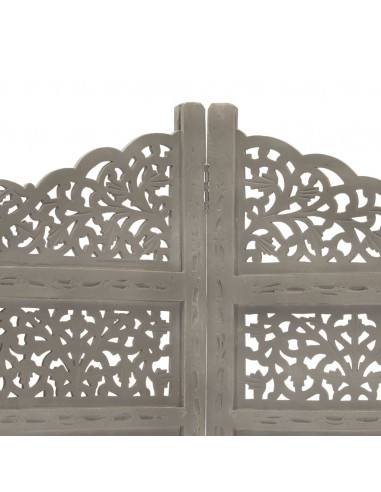 Divisorio 4 Pannelli Intaglio Grigio 160x165 cm Legno di Mango