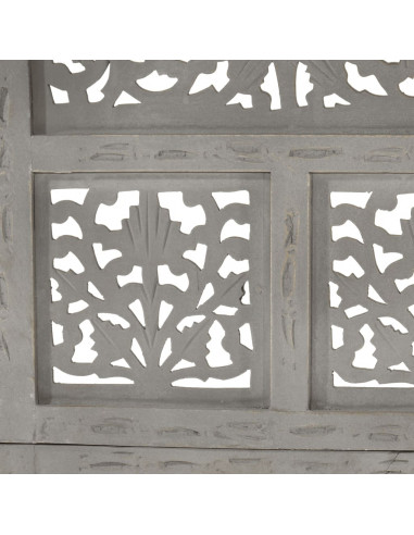Divisorio 4 Pannelli Intaglio Grigio 160x165 cm Legno di Mango