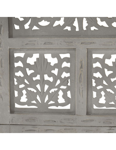 Divisorio 4 Pannelli Intaglio Grigio 160x165 cm Legno di Mango