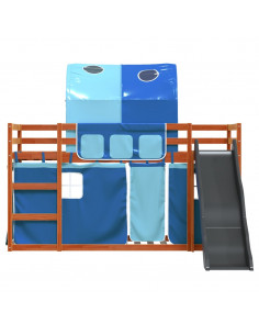 Letto a Castello con Scivolo e Tende Blu 90x200 cm 2