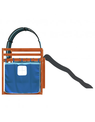 Letto a Castello con Scivolo e Tende Blu 90x200 cm