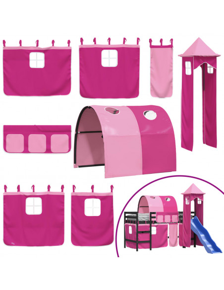 Letto a Soppalco con Torre Bambini Rosa 80x200cm Massello Pino