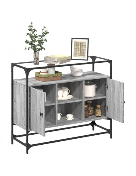 Credenza Piano Vetro Grigio Sonoma 98x35x81cm Legno Multistrato