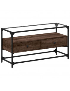 Mobile TV Piano Vetro Rovere Marrone 98x35x51 Legno Multistrato 2