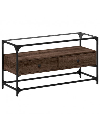 Mobile TV Piano Vetro Rovere Marrone 98x35x51 Legno Multistrato