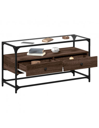 Mobile TV Piano Vetro Rovere Marrone 98x35x51 Legno Multistrato
