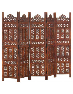 Divisorio 5 Pannelli Intaglio Marrone 200x165 cm Mango Massello 2