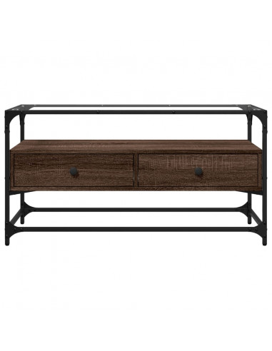 Mobile TV Piano Vetro Rovere Marrone 98x35x51 Legno Multistrato