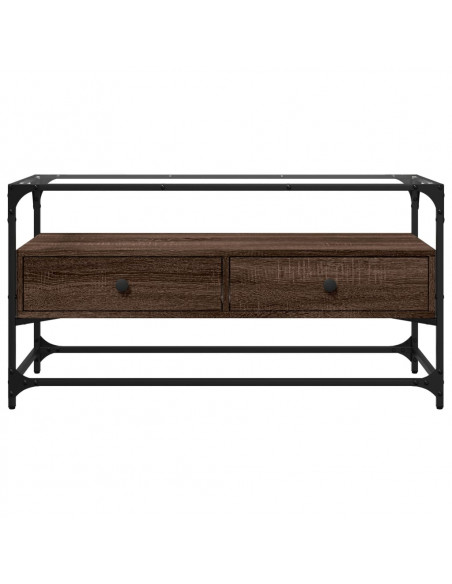 Mobile TV Piano Vetro Rovere Marrone 98x35x51 Legno Multistrato