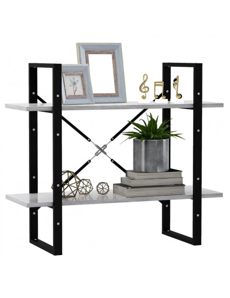 Libreria 2 Ripiani Grigio Cemento 80x30x70 cm Legno Multistrato