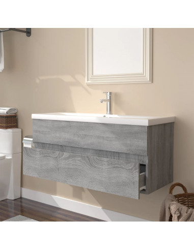Mobile Bagno e Lavabo Integrato Grigio Sonoma Legno Multistrato