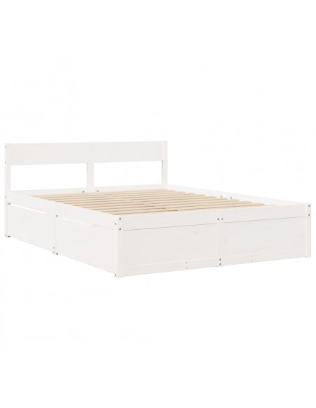 Giroletto con Cassetti Bianco 140x200 cm Legno Massello di Pino