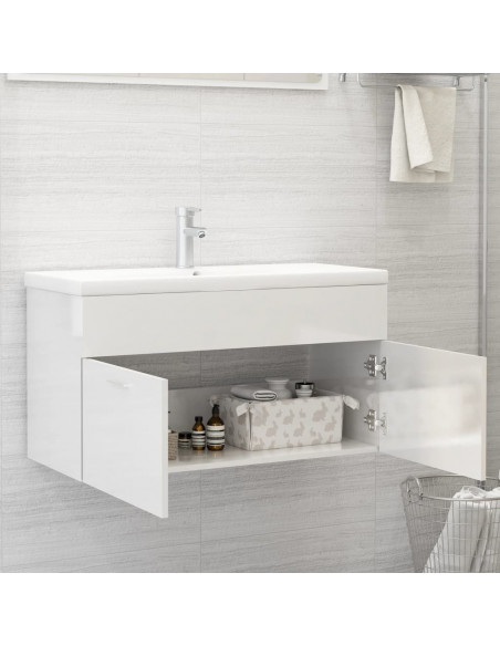 Mobile con Lavabo Integrato Bianco Lucido in Legno Multistrato