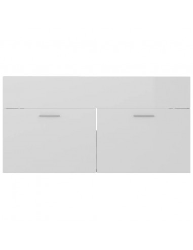 Mobile con Lavabo Integrato Bianco Lucido in Legno Multistrato