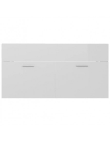 Mobile con Lavabo Integrato Bianco Lucido in Legno Multistrato